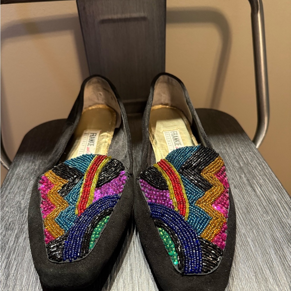 Beverly Feldman Vintage Frankie and Baby Suede Multicolor Beaded Loafers - Picture 6 of 15